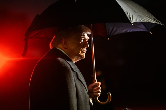 P20260109MR-2208 President Donald Trump speaks with members of the media before boarding Marine One on the South Lawn of the White House en route to Joint Base Andrews, Maryland, Friday, January 9, 2026. (Official White House Photo by Molly Riley)