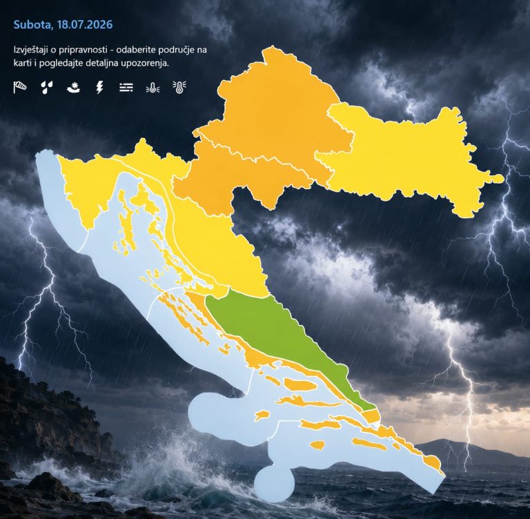 DHMZ upalio upozorenja za gotovo cijelu Hrvatsku: Prijete jaki pljuskovi, tuča i olujni vjetar